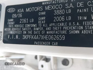 2017 Kia Forte LX with VIN 3KPFK4A7XHE062659, listed as a IAAI auction lot 41595629 with 38,102 mi miles. Bid and sale history available at carsss.com. Image 9.