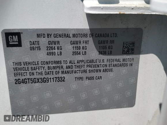 2016 Buick Regal Premium II with VIN 2G4GT5GX3G9117332, listed as a Copart auction lot 59085775 with 155,729 mi miles and Salvage title. Bid and sale history available at DreamBid. Image 12.
