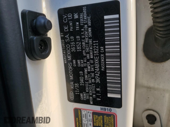 2019 Kia Rio S with VIN 3KPA24ABXKE182211, listed as a Copart auction lot 71970834 with 44,688 mi miles and Clean Title. Bid and sale history available at DreamBid. Image 12.