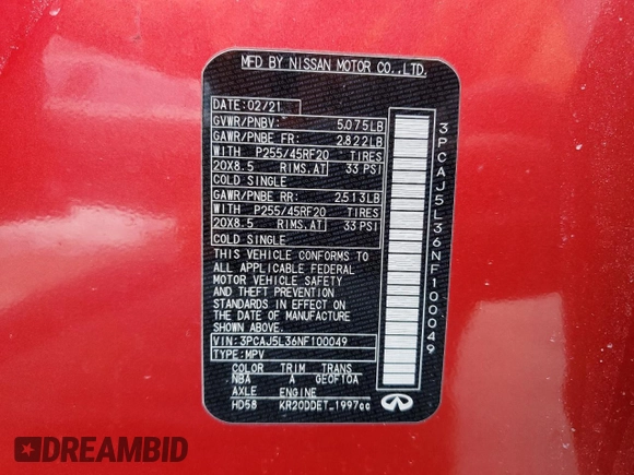 2022 Infiniti QX55 Sensory z VIN 3PCAJ5L36NF100049, wystawiony jako Copart lot #45085895 z przebiegiem 75 947 mil mil oraz Szkoda całkowita • Salvage title. Historia ofert i sprzedaży dostępna na DreamBid. Obrazek 13.