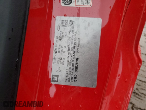 2017 Chevrolet Camaro 2LT z VIN 1G1FD1RS4H0211912, wystawiony jako Copart lot #49411785 z przebiegiem Nie podano mil oraz Szkoda całkowita • Salvage title. Historia ofert i sprzedaży dostępna na DreamBid. Obrazek 14.