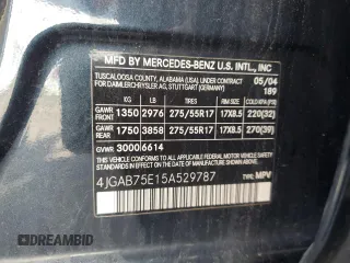 2005 Mercedes-Benz M 500 with VIN 4JGAB75E15A529787, listed as a Copart auction lot 55465125 with 167,093 mi miles and Clean Title. Bid and sale history available at DreamBid. Image 13.