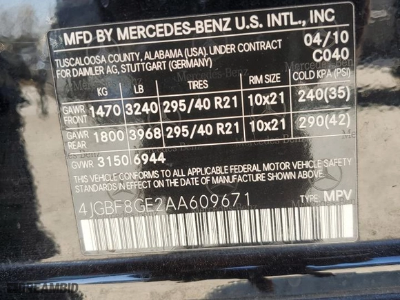 2010 Mercedes-Benz GL-Class GL 550 with VIN 4JGBF8GE2AA609671, listed as a Copart auction lot 79829854 with 112,176 mi miles and Salvage Title. Bid and sale history available at carsss.com. Image 15.