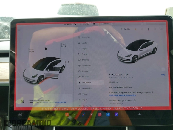 2019 Tesla Model 3 Mid Range with VIN 5YJ3E1EA8KF472540, listed as a IAAI auction lot 41661312 with 75,575 mi miles and . Bid and sale history available at DreamBid. Image 19.