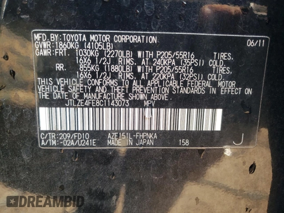 2012 Scion xB with VIN JTLZE4FE8C1143073, listed as a Copart auction lot 63171804 with 144,835 mi miles and Salvage Title. Bid and sale history available at carsss.com. Image 12.
