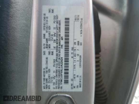 2020 Ford Escape S with VIN 1FMCU0F69LUA22424, listed as a Copart auction lot 57398275 with 136,761 mi miles and Salvage title. Bid and sale history available at DreamBid. Image 13.