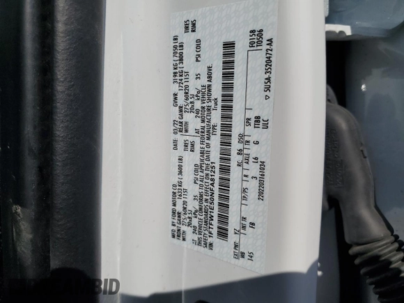 2022 Ford F-150 XL с VIN 1FTFW1E50NFA81251, выставлен на аукционе Copart как лот 49149705 с пробегом 24 241 миль миль и Списание • Salvage title. История ставок и продаж доступна на DreamBid. Изображение 14.