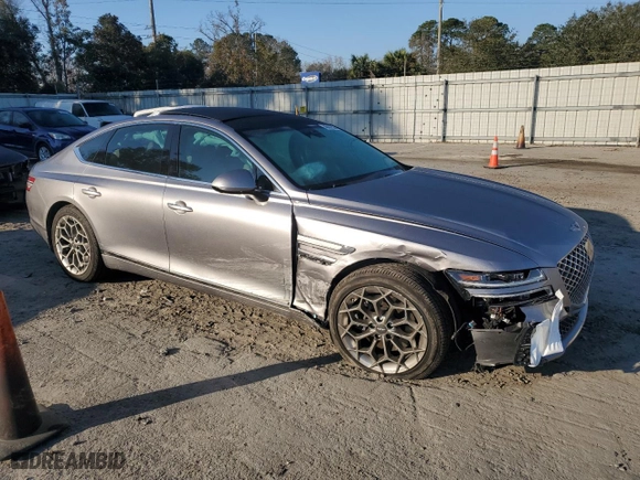 2021 Genesis G80 2.5T with VIN KMTGB4SC5MU081052, listed as a Copart auction lot 46831555 with 49,351 mi miles and Salvage Title. Bid and sale history available at carsss.com. Image 4.