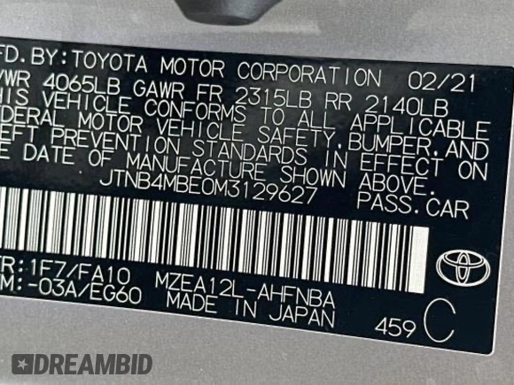 2021 Toyota Corolla Hatchback SE with VIN JTNB4MBE0M3129627, listed as a Copart auction lot 46258355 with 32,768 mi miles and Salvage Title. Bid and sale history available at carsss.com. Image 10.