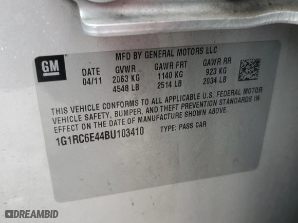 2011 Chevrolet Volt with VIN 1G1RC6E44BU103410, listed as a Copart auction lot 81712964 with 62,243 mi miles and Salvage Title. Bid and sale history available at carsss.com. Image 14.