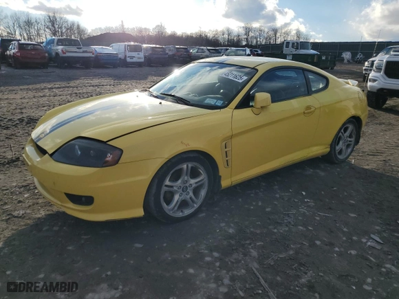 2006 Hyundai Tiburon GT with VIN KMHHN65F96U206869, listed as a Copart auction lot 45211625 with 117,415 mi miles and Salvage Title. Bid and sale history available at carsss.com. Image 1.