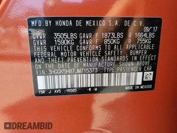 2018 Honda Fit EX with VIN 3HGGK5H87JM715373, listed as a Copart auction lot 62416475 with Not provided miles and Clean title. Bid and sale history available at DreamBid. Image 12.