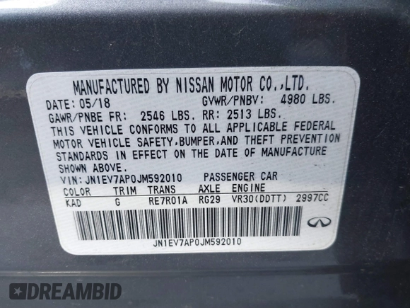 2018 Infiniti Q50 3.0t LUXE with VIN JN1EV7AP0JM592010, listed as a IAAI auction lot 41521512 with 103,966 mi miles. Bid and sale history available at carsss.com. Image 9.