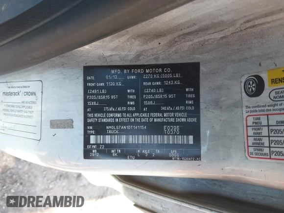 2013 Ford Transit Connect XL with VIN NM0LS7AN1DT141154, listed as a IAAI auction lot 42001207 with 228,750 mi miles and . Bid and sale history available at DreamBid. Image 9.