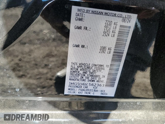 2025 Nissan LEAF SV Plus with VIN 1N4CZ1CV6SC562363, listed as a Copart auction lot 85670494 with Not Provided miles and Salvage Title. Bid and sale history available at carsss.com. Image 15.