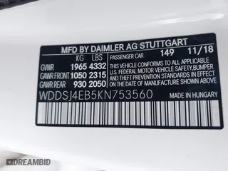 2019 Mercedes-Benz CLA with VIN WDDSJ4EB5KN753560, listed as a IAAI auction lot 41786979 with 56,528 mi miles. Bid and sale history available at carsss.com. Image 9.