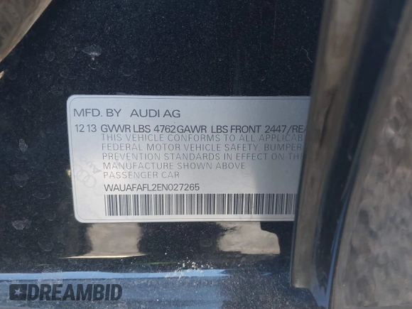 2014 Audi A4 Premium with VIN WAUAFAFL2EN027265, listed as a IAAI auction lot 41394334 with 130,582 mi miles. Bid and sale history available at carsss.com. Image 9.