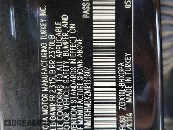 2021 Toyota C-HR LE z VIN NMTKHMBX2MR133802, wystawiony jako Copart lot #54398745 z przebiegiem 152 133 mil mil oraz Szkoda całkowita • Salvage title. Historia ofert i sprzedaży dostępna na DreamBid. Obrazek 12.