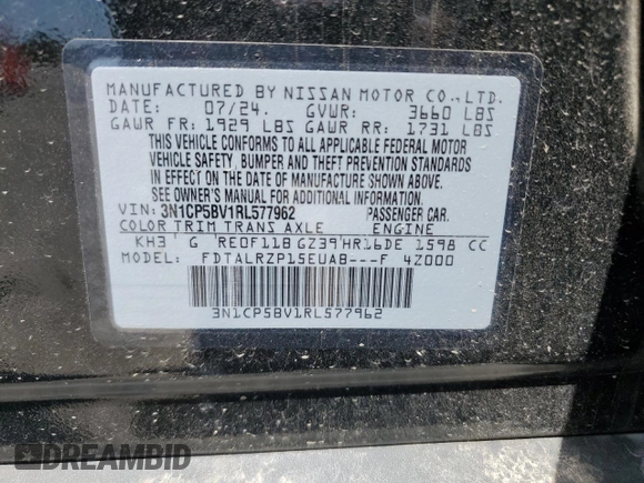 2024 Nissan Kicks S with VIN 3N1CP5BV1RL577962, listed as a Copart auction lot 53120175 with 11,442 mi miles and Clean Title. Bid and sale history available at carsss.com. Image 13.