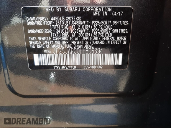 2017 Subaru Forester Limited with VIN JF2SJARC0HH806394, listed as a Copart auction lot 63689212 with 101,227 mi miles. Bid and sale history available at carsss.com. Image 10.