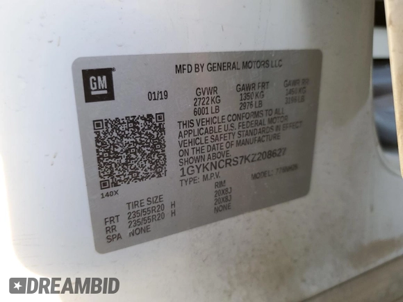 2019 Cadillac XT5 Luxury FWD with VIN 1GYKNCRS7KZ208627, listed as a Copart auction lot 46835185 with 56,789 mi miles and Salvage Title. Bid and sale history available at DreamBid. Image 14.