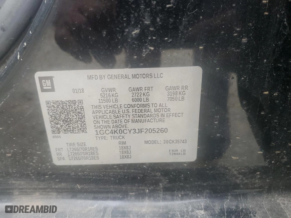 2018 Chevrolet Silverado 3500HD LTZ with VIN 1GC4K0CY3JF205260, listed as a Copart auction lot 64076624 with 0 mi miles and Salvage Title. Bid and sale history available at carsss.com. Image 12.