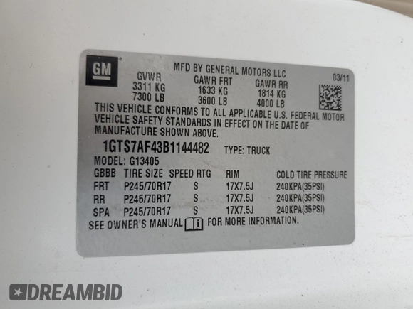 2011 GMC Savana z VIN 1GTS7AF43B1144482, wystawiony jako Copart lot #57389205 z przebiegiem 140 013 mil mil oraz Szkoda całkowita • Salvage title. Historia ofert i sprzedaży dostępna na DreamBid. Obrazek 13.