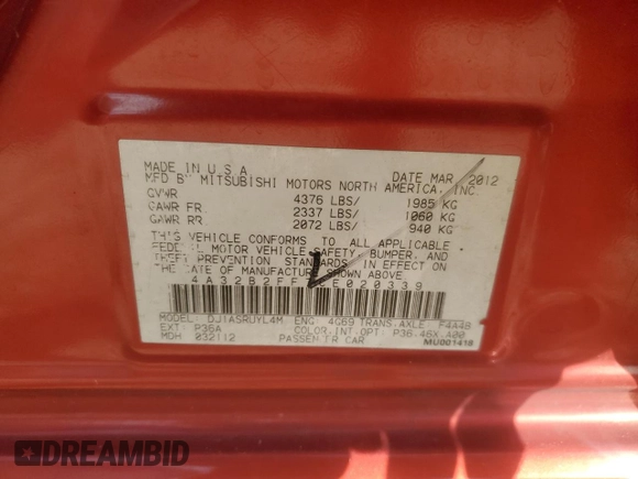 2012 Mitsubishi Galant FE z VIN 4A32B2FF7CE020339, wystawiony jako Copart lot #84115824 z przebiegiem 141 471 mil mil oraz Szkoda całkowita • Salvage title. Historia ofert i sprzedaży dostępna na DreamBid. Obrazek 12.