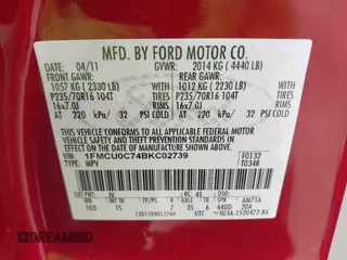 2011 Ford Escape XLS with VIN 1FMCU0C74BKC02739, listed as a IAAI auction lot 42583468 with 221,853 mi miles and . Bid and sale history available at DreamBid. Image 9.
