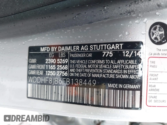 2015 Mercedes-Benz E 350 Luxury with VIN WDDHF8JB6FB138449, listed as a IAAI auction lot 42140428 with 198,502 mi miles and . Bid and sale history available at DreamBid. Image 9.