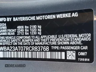 2024 BMW 4 Series 430i z VIN WBA23AT07RCR83768, wystawiony jako Copart lot #81619294 z przebiegiem Nie podano mil oraz Czysty tytuł • Clean title. Historia ofert i sprzedaży dostępna na DreamBid. Obrazek 12.