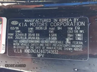 2016 Kia Soul z VIN KNDJN2A24G7341632, wystawiony jako IAAI lot #41990934 z przebiegiem 51 387 mil mil oraz . Historia ofert i sprzedaży dostępna na DreamBid. Obrazek 9.