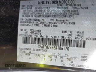 2006 Ford Fusion SE with VIN 3FAFP07Z86R186170, listed as a IAAI auction lot 41659432 with 167,968 mi miles and . Bid and sale history available at DreamBid. Image 9.