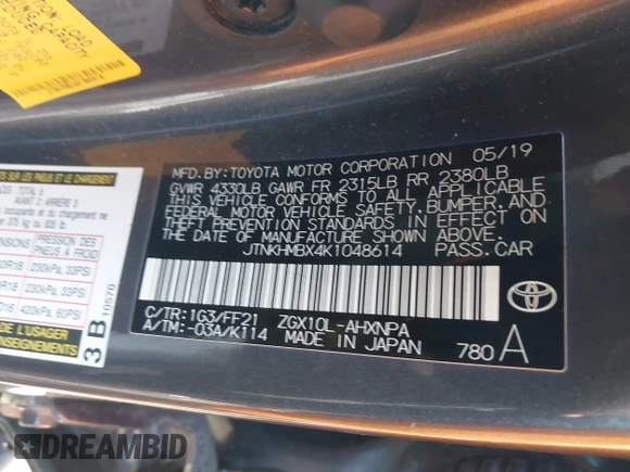 2019 Toyota C-HR XLE with VIN JTNKHMBX4K1048614, listed as a IAAI auction lot 41800696 with 78,191 mi miles. Bid and sale history available at carsss.com. Image 9.