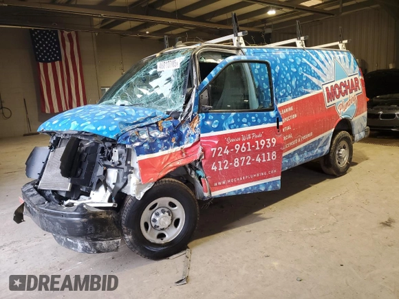 2019 Chevrolet Express Cargo with VIN 1GCWGAFP1K1170896, listed as a Copart auction lot 46810785 with Not provided miles and Salvage title. Bid and sale history available at DreamBid. Image 1.