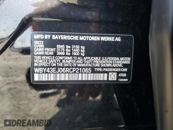 2024 BMW i7 eDrive50 z VIN WBY43EJ06RCP21065, wystawiony jako Copart lot #72276944 z przebiegiem 21 066 mil mil oraz Szkoda całkowita • Salvage title. Historia ofert i sprzedaży dostępna na DreamBid. Obrazek 14.