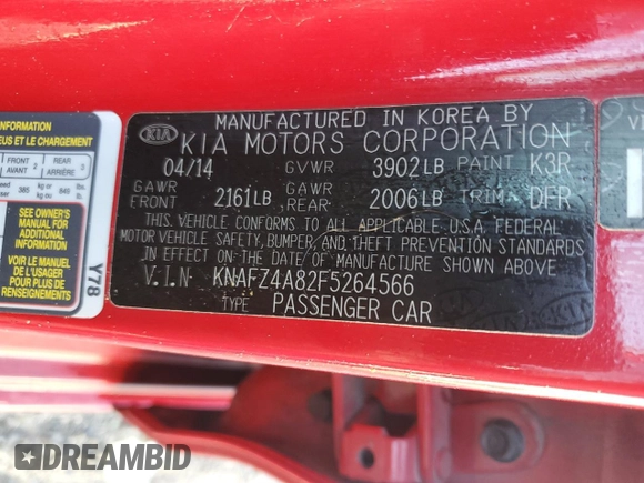 2015 Kia Forte EX with VIN KNAFZ4A82F5264566, listed as a Copart auction lot 49129435 with 141,378 mi miles and Salvage Title. Bid and sale history available at carsss.com. Image 12.