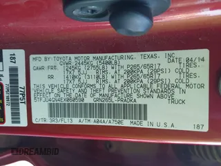 2014 Toyota Tacoma PreRunner with VIN 5TFJU4GN4EX060590, listed as a IAAI auction lot 41258506 with 137,939 mi miles. Bid and sale history available at carsss.com. Image 9.