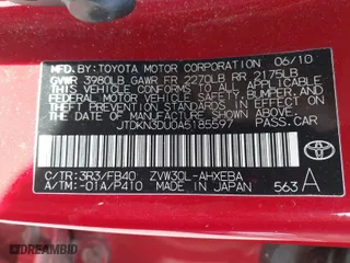 2010 Toyota Prius II with VIN JTDKN3DU0A5185597, listed as a IAAI auction lot 41941529 with 272,837 mi miles. Bid and sale history available at carsss.com. Image 9.