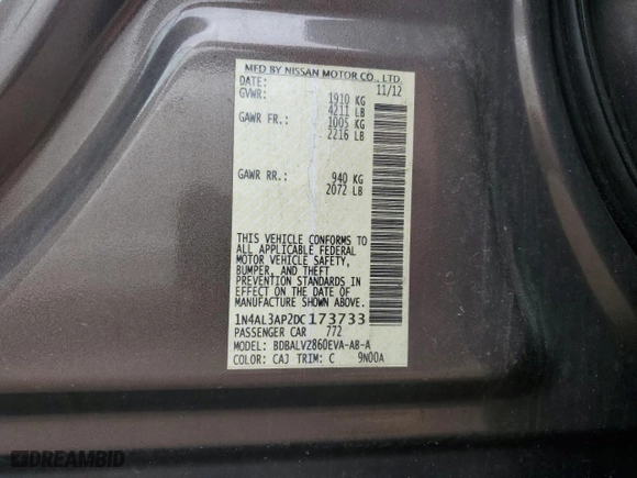 2013 Nissan Altima 2.5 SV with VIN 1N4AL3AP2DC173733, listed as a Copart auction lot 51670825 with 135,124 mi miles and Salvage Title. Bid and sale history available at carsss.com. Image 12.
