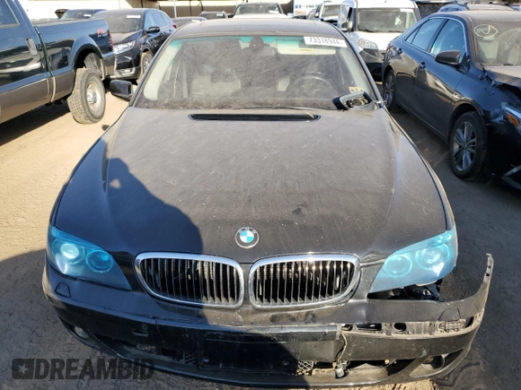 2007 BMW 7 Series 750i with VIN WBAHL83507DT07958, listed as a Copart auction lot 73318944 with 127,698 mi miles and Salvage Title. Bid and sale history available at DreamBid. Image 5.