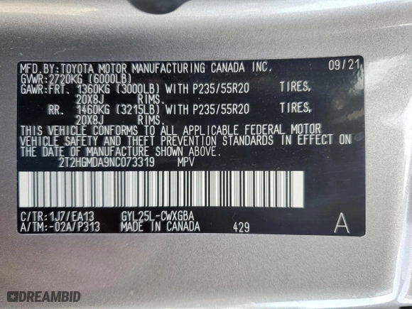 2022 Lexus RX with VIN 2T2HGMDA9NC073319, listed as a Copart auction lot 86431364 with 52,719 mi miles and Salvage Title. Bid and sale history available at carsss.com. Image 13.