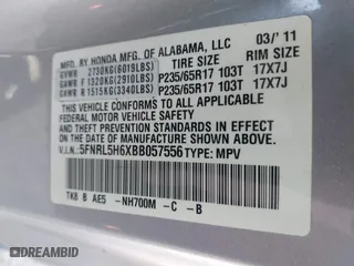 2011 Honda Odyssey EX-L with VIN 5FNRL5H6XBB057556, listed as a IAAI auction lot 41808620 with 154,449 mi miles. Bid and sale history available at carsss.com. Image 9.