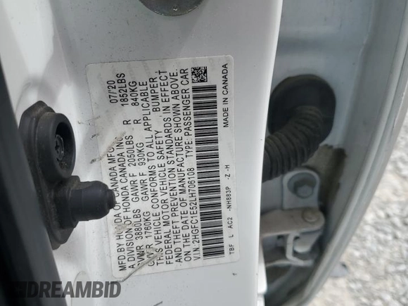 2020 Honda Civic Si with VIN 2HGFC1E52LH706108, listed as a Copart auction lot 51036085 with 40,628 mi miles and Salvage Title. Bid and sale history available at DreamBid. Image 12.