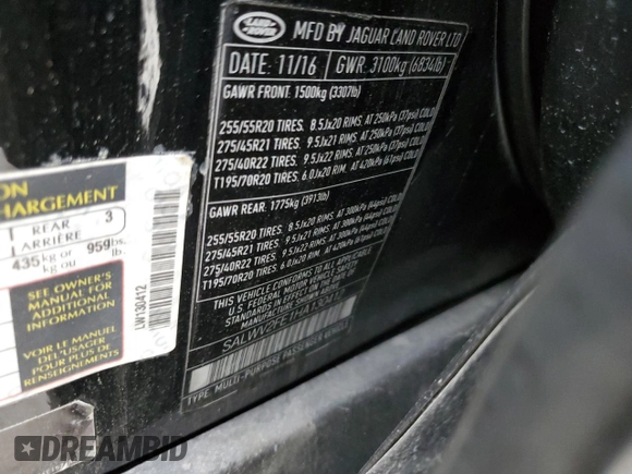 2017 Land Rover Range Rover Sport Autobiography with VIN SALWV2FE1HA130412, listed as a Copart auction lot 55513815 with 109,044 mi miles and Salvage Title. Bid and sale history available at carsss.com. Image 13.