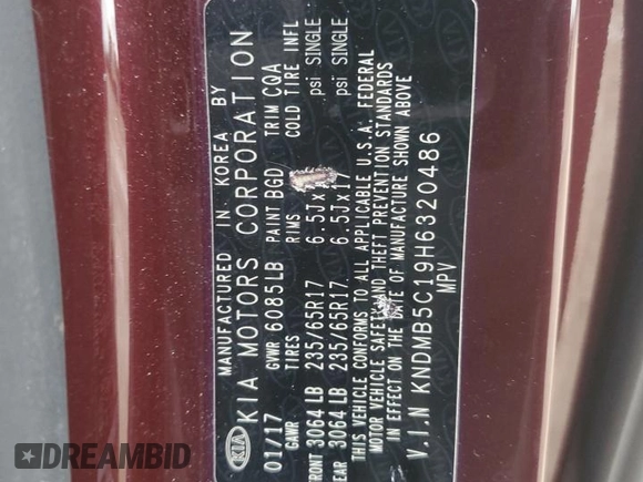 2017 Kia Sedona LX with VIN KNDMB5C19H6320486, listed as a Copart auction lot 73215754 with 100,891 mi miles and Salvage Title. Bid and sale history available at carsss.com. Image 13.