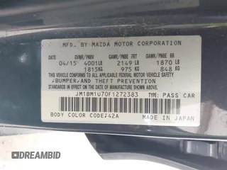 2015 Mazda 3 i Sport with VIN JM1BM1U70F1272383, listed as a IAAI auction lot 42013894 with 97,029 mi miles and . Bid and sale history available at carsss.com. Image 9.