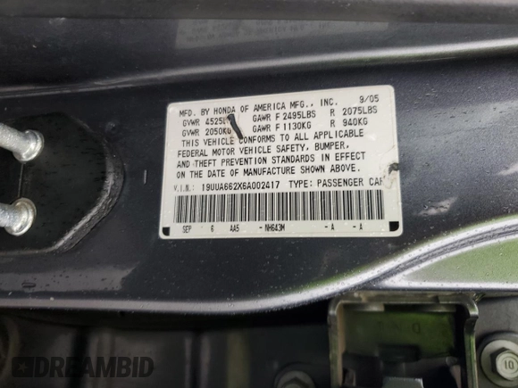 2006 Acura TL with VIN 19UUA662X6A002417, listed as a Copart auction lot 47886195 with 184,699 mi miles and Salvage Title. Bid and sale history available at carsss.com. Image 12.