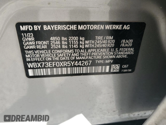 2024 BMW X1 xDrive28i с VIN WBX73EF0XR5Y44267, выставлен на аукционе Copart как лот 48799935 с пробегом 13 284 миль миль и Списание • Salvage title. История ставок и продаж доступна на DreamBid. Изображение 15.
