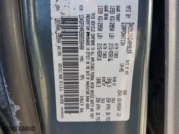 2006 Dodge Grand Caravan SE with VIN 1D4GP24R26B558480, listed as a Copart auction lot 42933895 with 291,534 mi miles and Salvage Title. Bid and sale history available at carsss.com. Image 15.